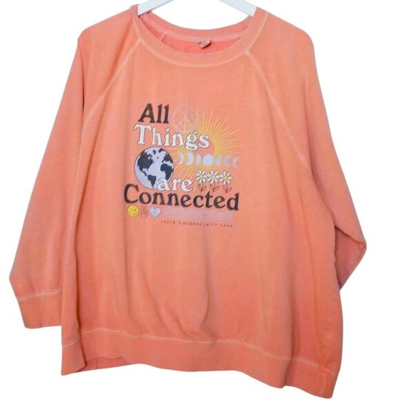 Easy Vintage Graphic Sweatshirt "All Things Are Connected" Apricot Butter - 3X - Picture 2 of 9